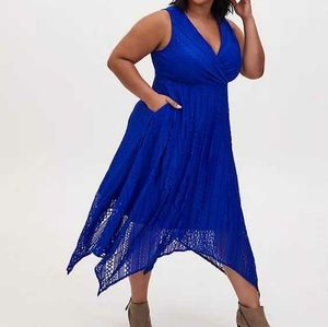 BNWT Torrid Blue Lace Hanky Hem Skater Dress 1X